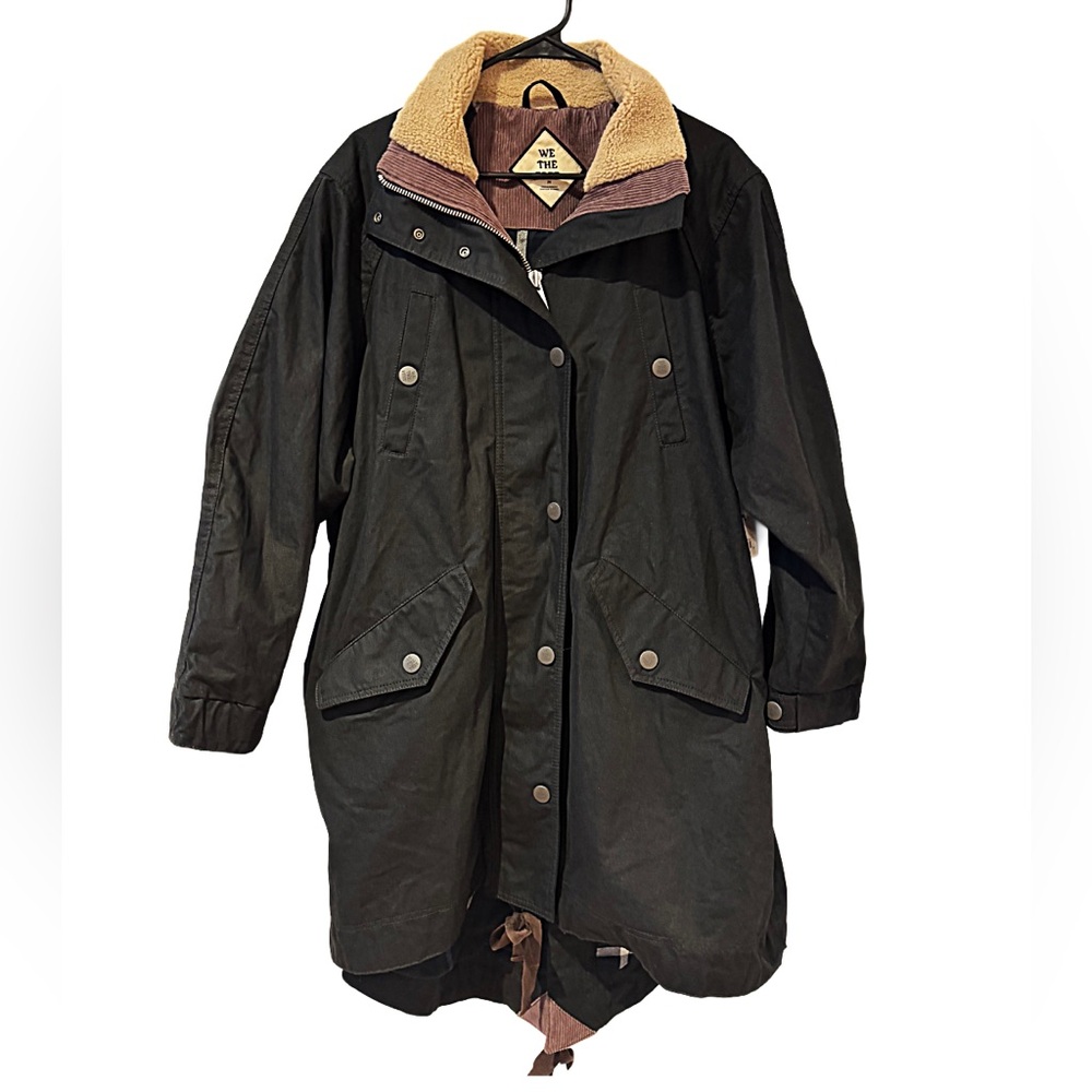 We The Free NWT Free People Juki Waxed Parka Home & Dry Black Lined Sz M Cotton